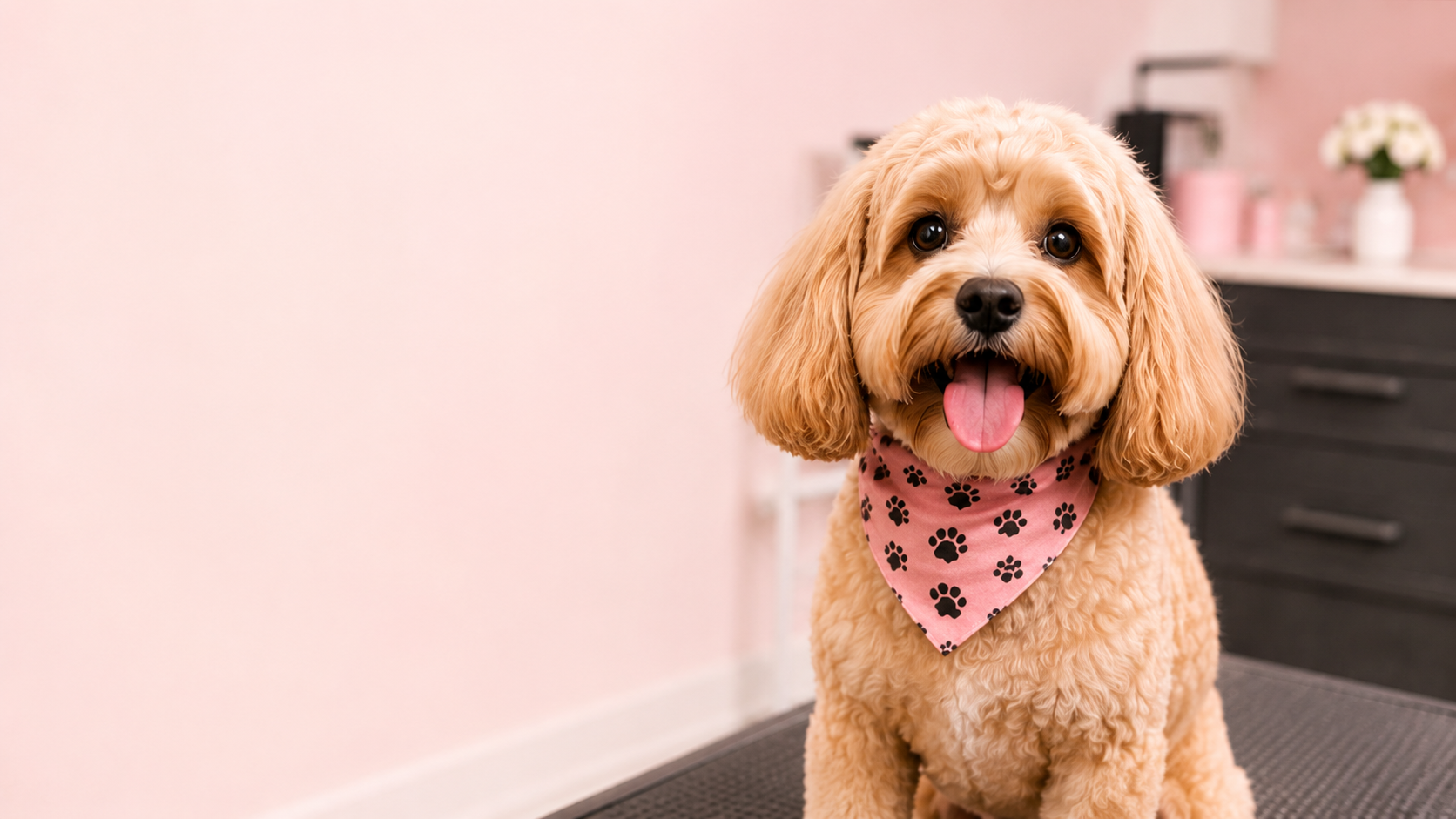 Happy freshly groomed dog at Pet Pamper Shed